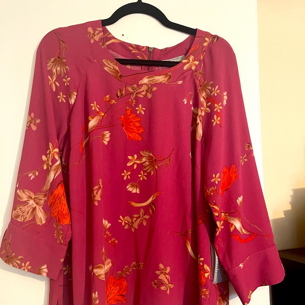 Magenta silk/chiffon floral top NWT.